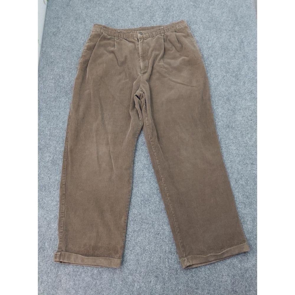 Vtg Trust Corduroy Pants Mens 38x30 Brown Wide‎ Wale Pleated Cuffed Y2K Baggy